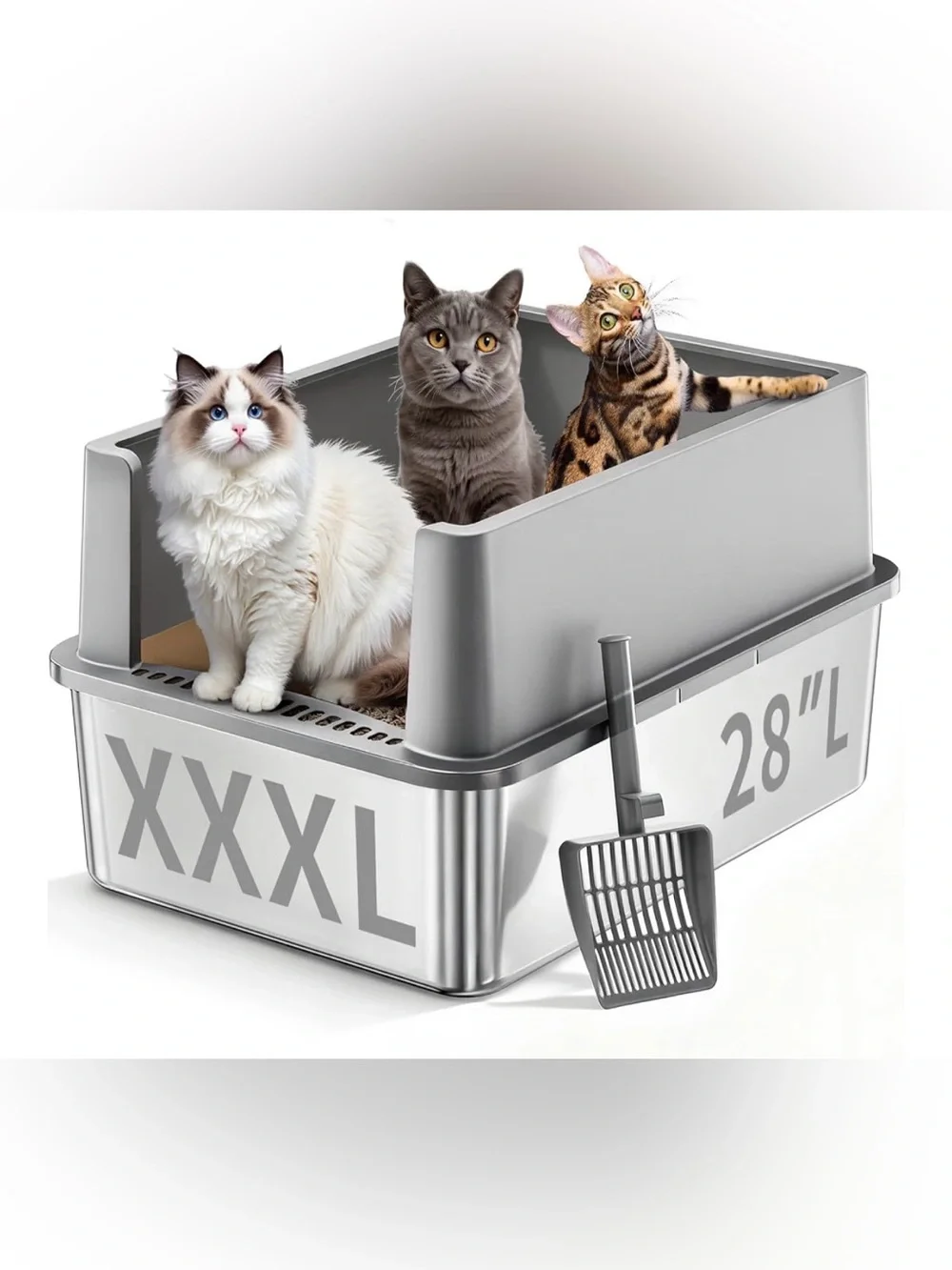 Gray XXXL Cat Litter Box with Scoop